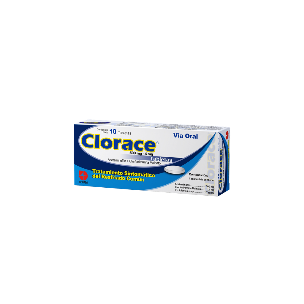 CLORACE (ACETAMINOFEN – CLORFENIRAMINA) 500MG-4MG X 10 TABLETAS (COFASA)