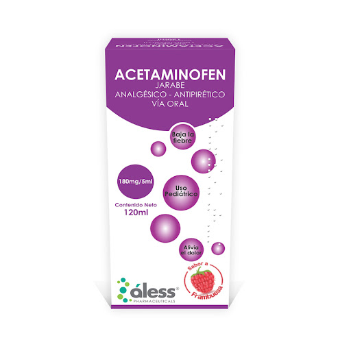ACETAMINOFEN JARABE PEDIÁTRICO SABOR FRAMBUESA 180MG/5ML X 120ML (ALESS)