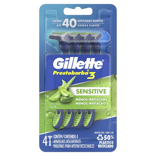 AFEITADORAS PRESTOBARBA 3 EXTRA SUAVE X 4 UNIDADES (GILLETE)