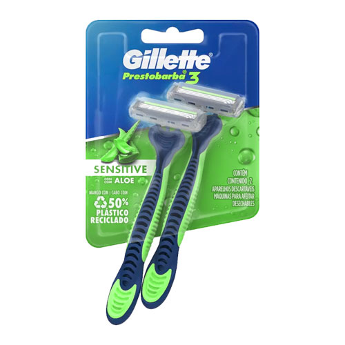 AFEITADORAS PRESTOBARBA 3 SENSITIVE ALOE X 2 UNIDADES (GILLETE)