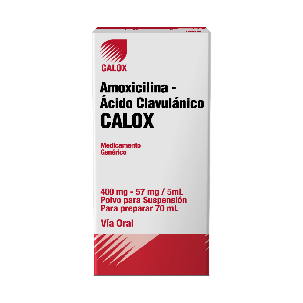 AMOXICILINA CON ÁCIDO CLAVULANICO POLVO PARA SUSPENSIÓN USO PEDIÁTRICO 400MG - 57MG/5ML X 70ML (CALOX)