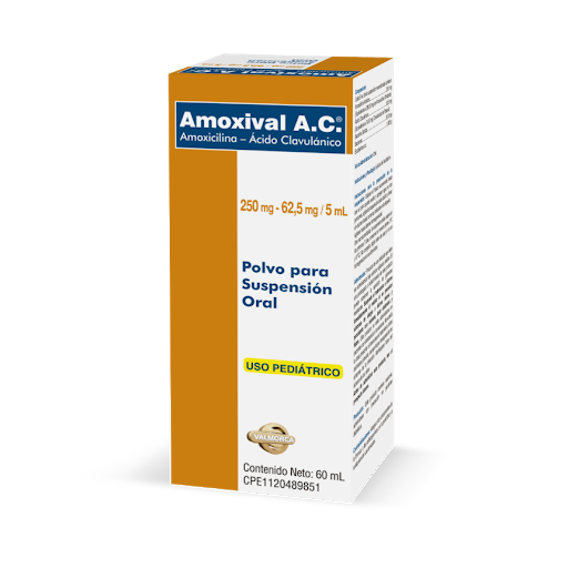 AMOXIVAL CON ÁCIDO CLAVULANICO POLVO PARA SUSPENSIÓN USO PEDIATRICO (AMOXICILINA - ACIDO CLAVULANICO) 250MG - 62.5MG/5ML X 60ML (VALMORCA)
