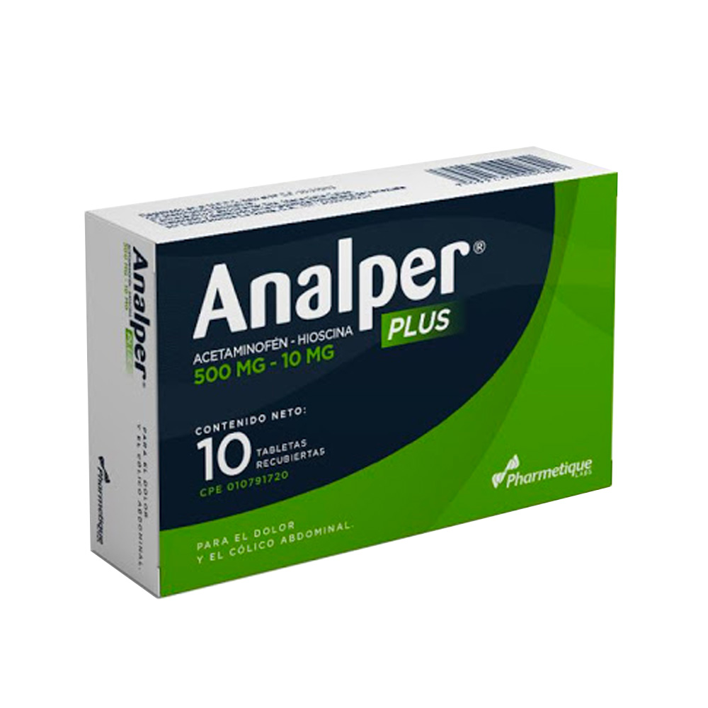 ANALPER PLUS (ACETAMINOFEN - HIOSCINA) 500MG - 10MG X 10 TABLETAS RECUBIERTAS (PHARMETIQUE)