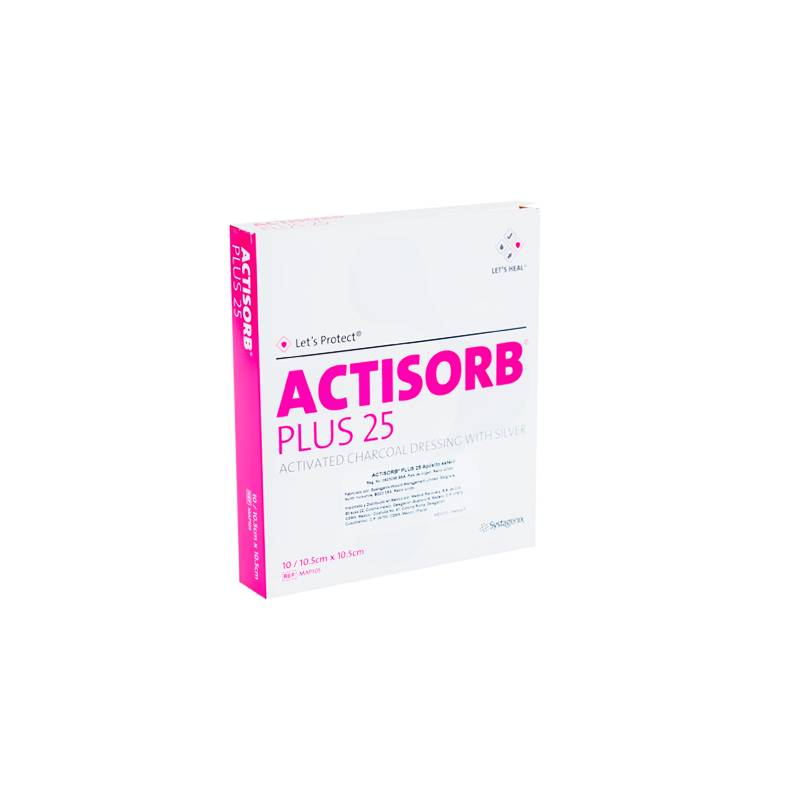 APOSITO DE CARBON ACTIVADO CON PLATA (ACTISORB PLUS 25)  X 10 UNIDADES X 10.5CM X 10.5CM (BSN)