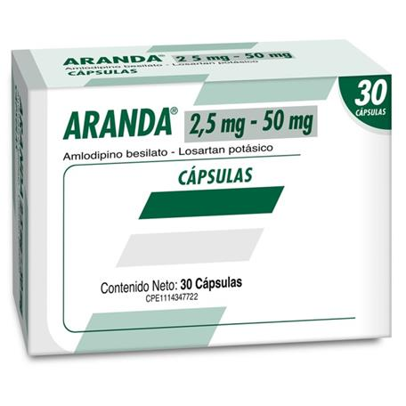 ARANDA (AMLODIPINO BESILATO - LOSARTAN POTASICO) 2.5MG - 50MG X 10 TABLETAS (FARMA)