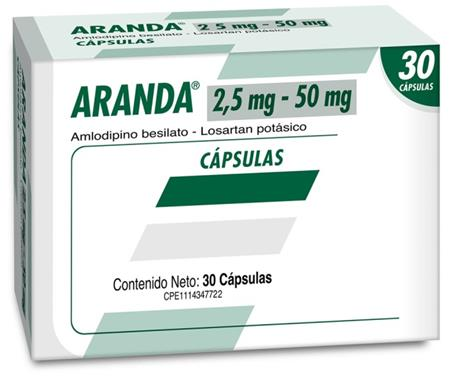 ARANDA (AMLODIPINO BESILATO - LOSARTAN POTASICO) 2.5MG - 50MG X 30 CAPSULAS (FARMA)