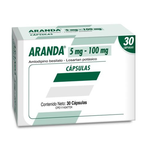 ARANDA (AMLODIPINO BESILATO - LOSARTAN POTASICO) 5MG - 100MG X 30 CAPSULAS (FARMA)