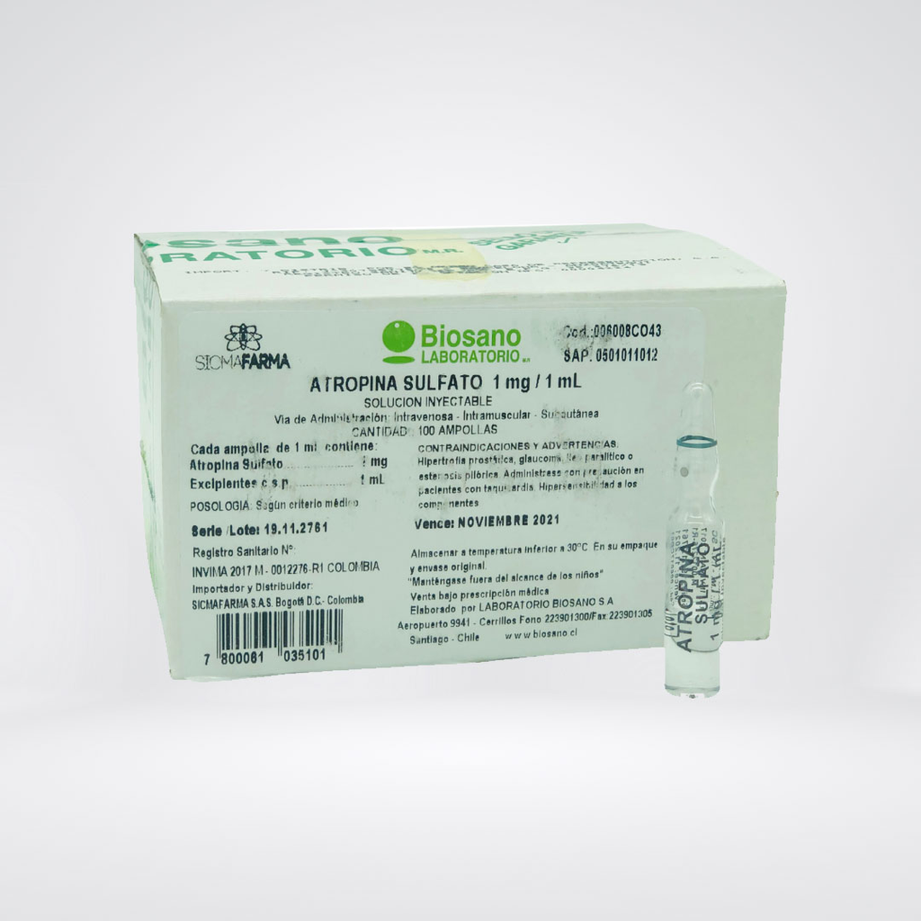 ATROPINA SULFATO 1MG/1ML X 1 AMPOLLA (BIOSANO)