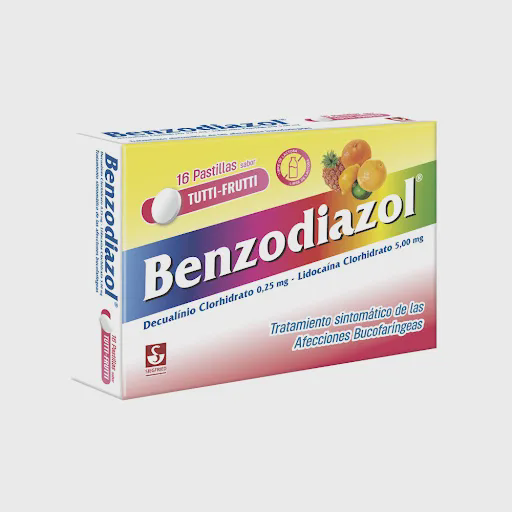 BENZODIAZOL TUTTI FRUTTI (DECUALINIO DE CLORHIDRATO - LIDOCAINA CLORHIDRATO) 0.25MG - 5MG X 16 TABLETAS (MEYER)
