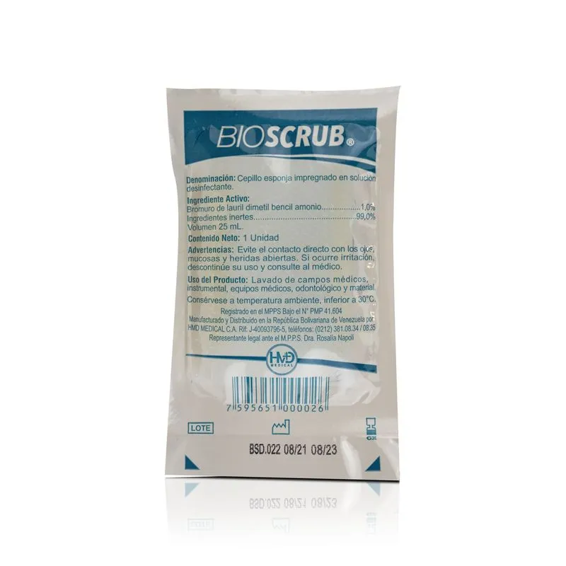 BIOSCRUB CEPILLO ESPONJA QUIRURGICO IMPREGNADO EN SOLUCION DESINFECTANTE X 1 UNIDAD (HMD)