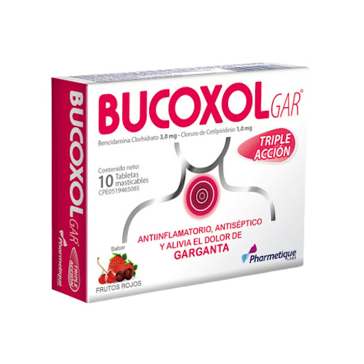 BUCOXOLGAR (BENCIDAMINA CLORHIDRATO - CLORURO DE CETILPIRIDINIO) 3MG - 1MG X 10 TABLETAS MASTICABLES (LA SANTE)