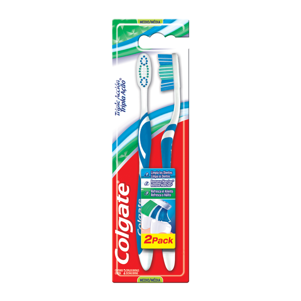 CEPILLO DENTAL MEDIO TRIPLE ACCION PACK 2 UNIDADES (COLGATE-PALMOLIVE)