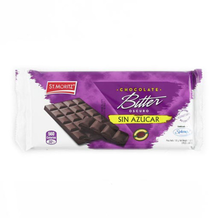 CHOCOLATE BITTER OSCURO SIN AZUCAR 100GR (ST MORITZ)
