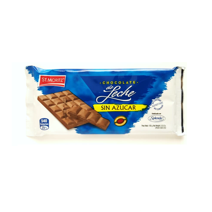 CHOCOLATE DE LECHE SIN AZUCAR 100GR (ST MORITZ)
