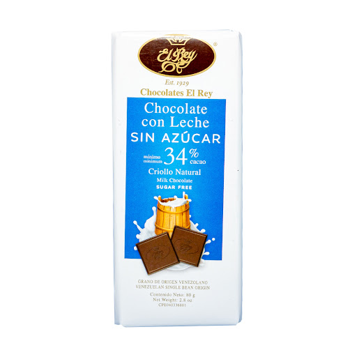 CHOCOLATE DE LECHE SIN AZUCAR X 80 GR (EL REY)