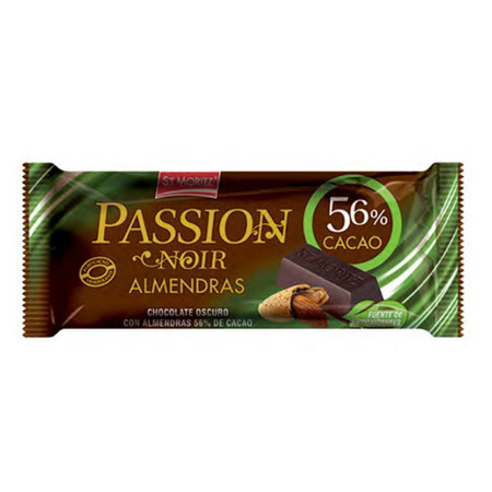 CHOCOLATE PASSION NOIR ALMENDRAS 56% 32GR (ST MORITZ)