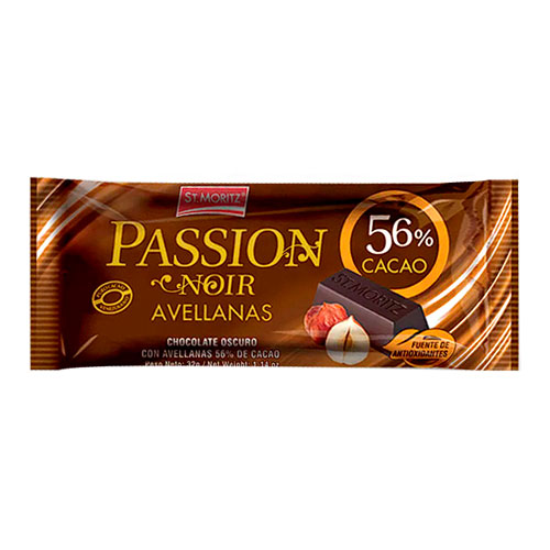 CHOCOLATE PASSION NOIR AVELLANA 56% 32GR (ST MORITZ)