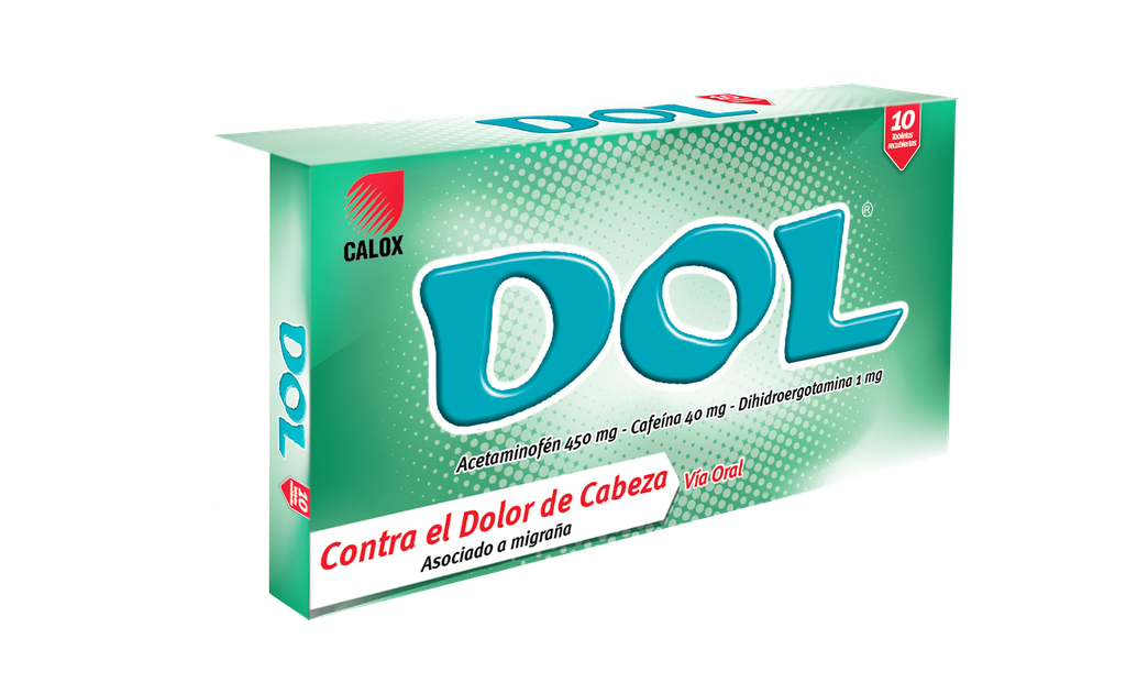 DOL (ACETAMINOFEN - CAFEINA - DIHIDROERGOTAMINA) 450MG-40MG-1MG X 10 TABLETAS (CALOX)