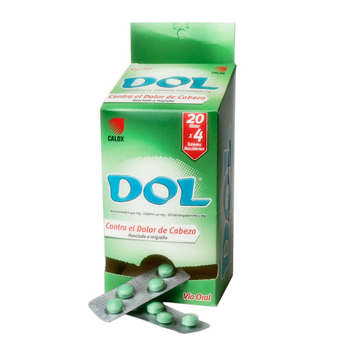 DOL BLISTER (ACETAMINOFEN - CAFEINA - DIHIDROERGOTAMINA) 450MG-40MG-1MG X 4 TABLETAS (CALOX)