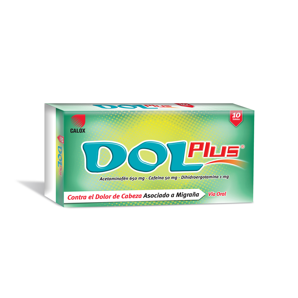 DOL PLUS (ACETAMINOFEN - CAFEINA - DIHIDROERGOTAMINA) 650MG-50MG-1MG X 10 CAPSULAS (CALOX)