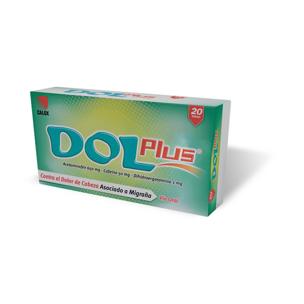 DOL PLUS (ACETAMINOFEN - CAFEINA - DIHIDROERGOTAMINA) 650MG-50MG-1MG X 20 CAPSULAS (CALOX)