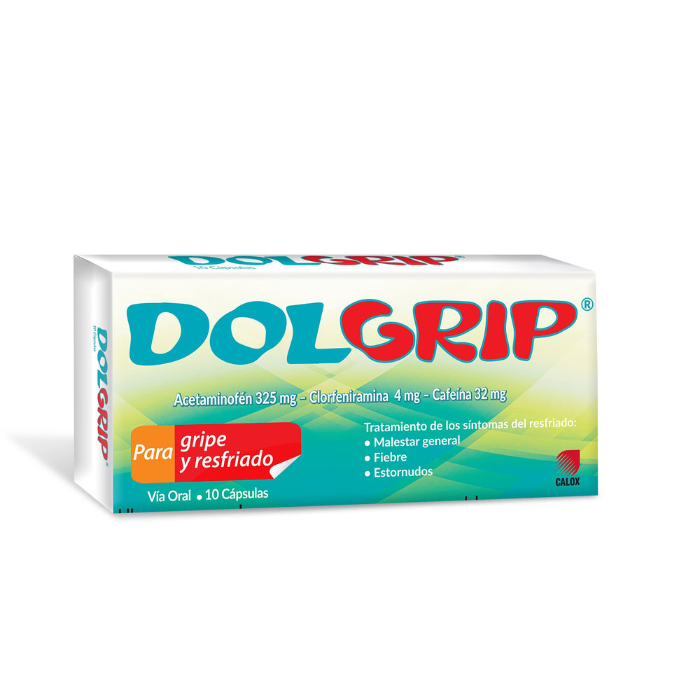 DOLGRIP (ACETAMINOFEN - CLORFENIRAMINA - CAFEINA) 325MG-4MG-32MG X 10 CAPSULAS (CALOX)