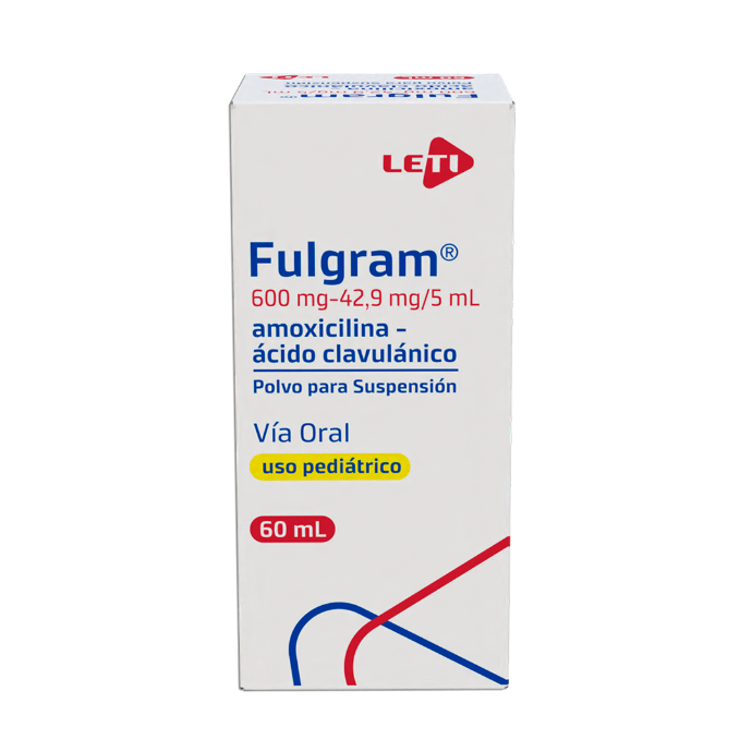 FULGRAM POLVO PARA SUSPENSION PEDIATRICO (AMOXICILINA - ACIDO CLAVULANICO) 600MG-42.9-5ML X 60ML (LETI)