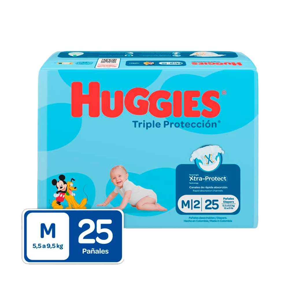 PAÑAL PARA BEBE TRIPLE PROTECCION TALLA M X 25 UNIDADES (HUGGIES)