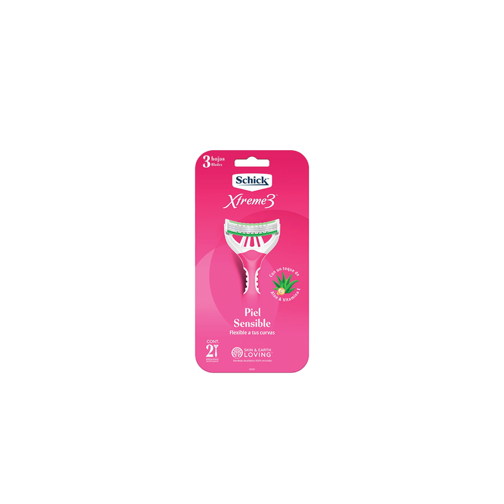 MAQUINA DE AFEITAR XTREME 3 SENSIBLE MUJER CON ALOE X 2 UNIDADES (SCHICK)
