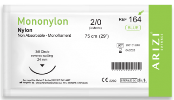 SUTURA MONONYLON  2/0 75CM X 1 UNIDAD REF 164 (ARIZI)