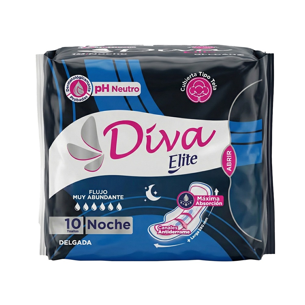 TOALLAS SANITARIAS DELGADA NOCHE ELITE X 10 UNIDADES (DIVA)