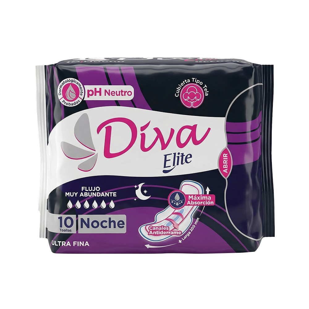 TOALLAS SANITARIAS ULTRAFINA NOCHE ELITE X 10 UNIDADES (DIVA)