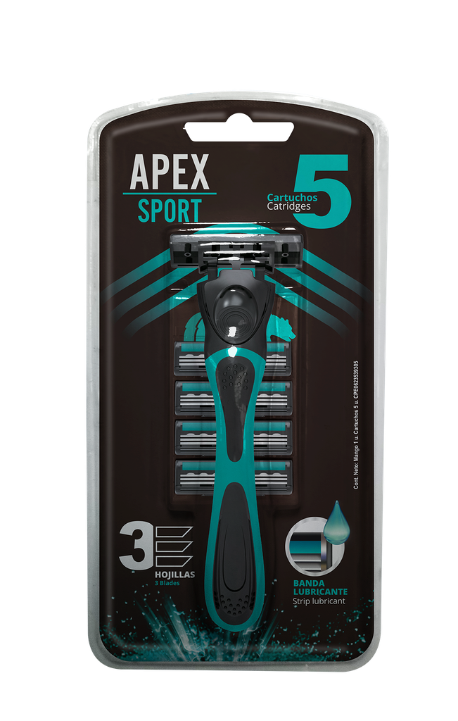 AFEITADORA SPORT 3 BLADES X 5 CARTUCHOS (APEX)