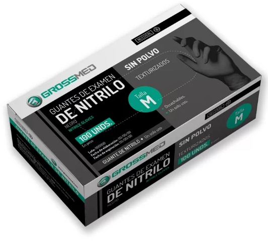 GUANTES DE NITRILO NEGRO TALLA M X 100 UNIDADES (GROSSMED)