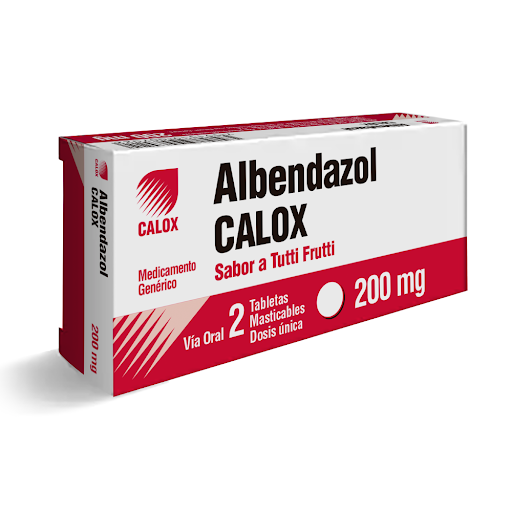 [7591519007022] ALBENDAZOL TUTTI FRUTTI 200MG X 2 TABLETAS MASTICABLES (CALOX)