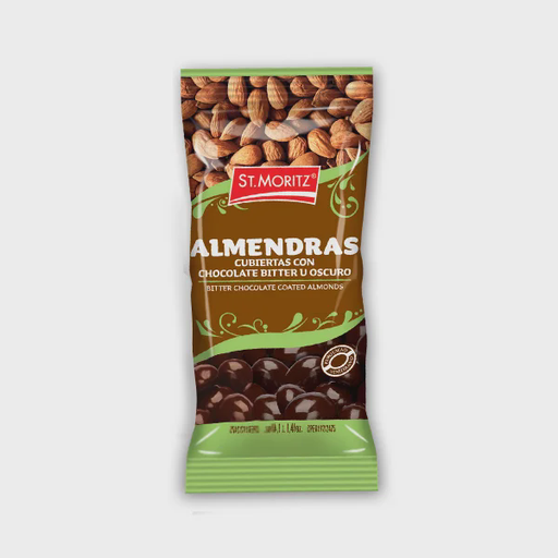 [7591720030321] ALMENDRAS CUBIERTAS CON CHOCOLATE OSCURO 40GR (ST MORITZ)
