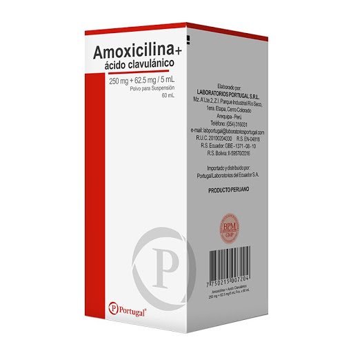 [7750215007204] AMOXICILINA CON ÁCIDO CLAVULANICO SUSPENSIÓN 250MG - 62.5MG/5ML X 60ML (PORTUGAL)