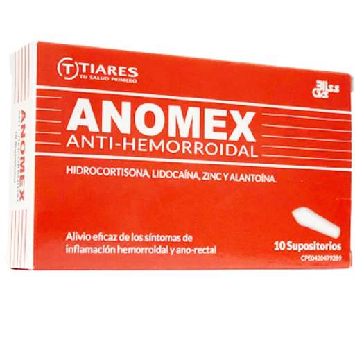 [8906009231020] ANOMEX SUPOSITORIO RECTAL (ACETATO DE HIDROCORTISONA - LIDOCAINA - OXIDO DE ZINC - ALANTOINA) 025% - 3% - 5% - 0.5% x 10 SUPOSITORIOS (COMERC TIARES)