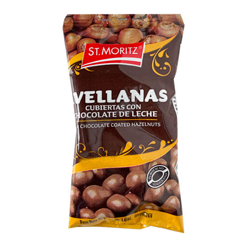 [7591720030314] AVELLANAS CUBIERTAS CON CHOCOLATE DE LECHE 40GR (ST MORITZ)