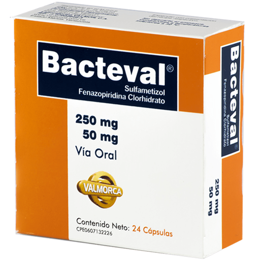 [7591020007825] BACTEVAL (SULFAMETIZOL - FENAZOPIRIDINA) 250MG-50MG X 24 CAPSULAS (VALMORCA)