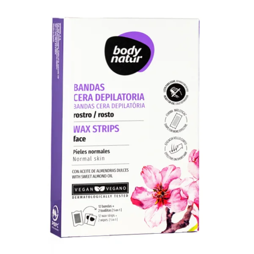 [8414719407043] BANDAS ROSTROS PIELES NORMALES ALMENDRA 12 UNIDADES (BODYNATUR)