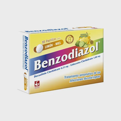 [7592601301561] BENZODIAZOL LIMON (DECUALINIO DE CLORHIDRATO - LIDOCAINA CLORHIDRATO) 0.25MG - 5MG X 16 TABLETAS (MEYER)