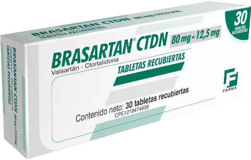 [7591821210592] BRASARTAN CTDN (VALSARTAN - CLORTALIDONA) 80MG - 12.5MG X 30 TABLETAS RECUBIERTAS (FARMA)