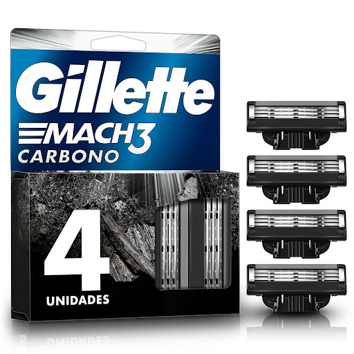 [7500435219327] CARTUCHO MAQUINA DE AFEITAR MACH3 CARBONO X 4 UNIDADES (GILLETTE)
