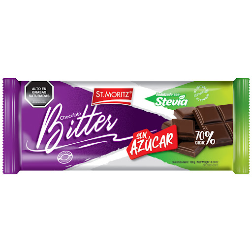 [7591720033667] CHOCOLATE BITTER CON STEVIA X 100GR (ST MORITZ)