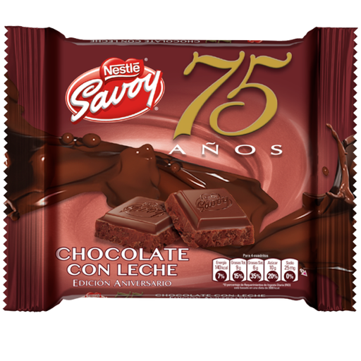 [7591016854693] CHOCOLATE CON LECHE 75 ANIVERSARIO 100GR (SAVOY)