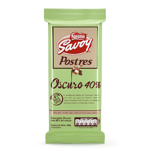 [7591016855089] CHOCOLATE POSTRES OSCURO 40% 200GR (SAVOY)