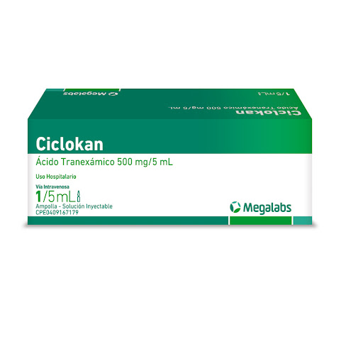 [7594000491744] CICLOKAN (ACIDO TRANEXAMICO) 500MG/5ML X 1 AMPOLLA (MEGALABS)