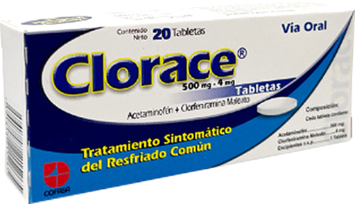 [7591818215265] CLORACE (ACETAMINOFEN – CLORFENIRAMINA) 500MG-4MG X 20 TABLETAS (COFASA)