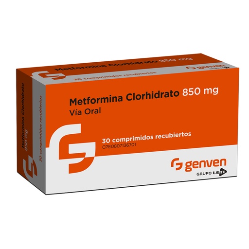 [7591585174956] METFORMINA CLORHIDRATO  850MG X 30 COMPRIMIDOS (GENVEN)